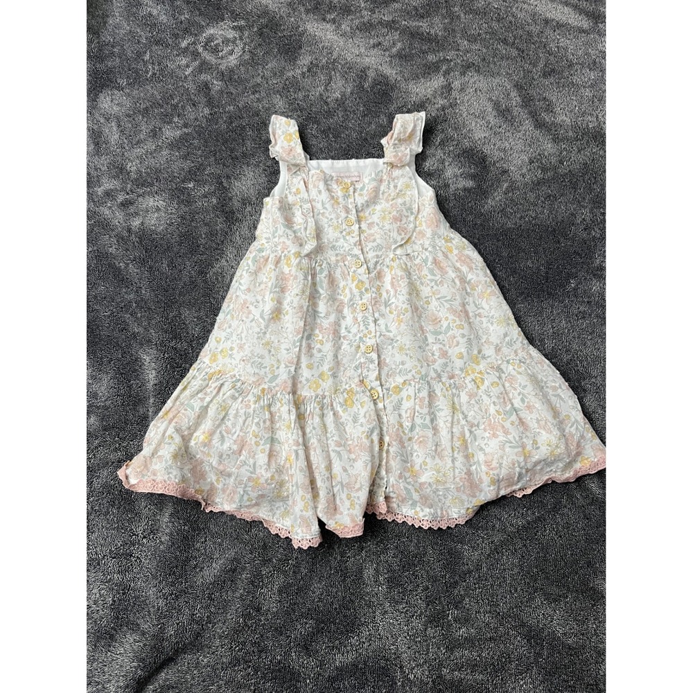 Catherine Malandrino Girls Floral Tiered Button Front Dress Pink White 3T